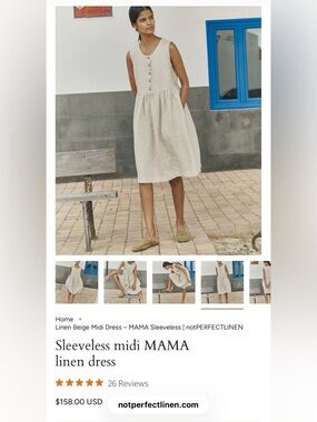 Notperfectlinen indigo check Mama linen midi dress size small